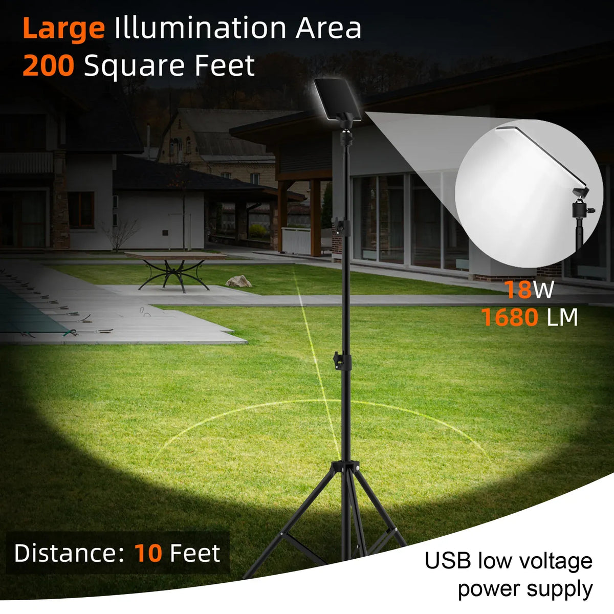 1.8m Telescopic Black Tripod LED Work Light for Camping and Outdoor Use