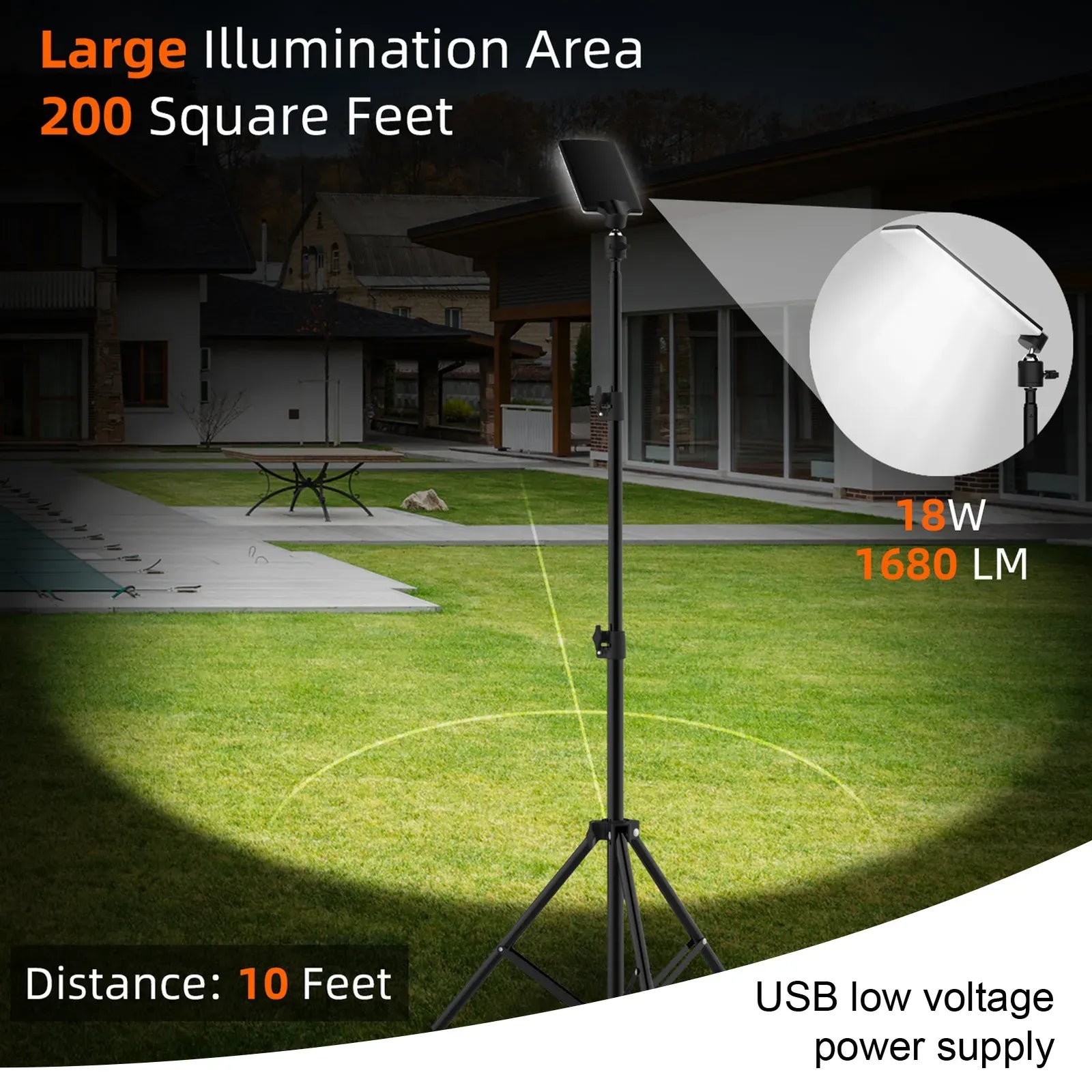 1.8m Telescopic Black Tripod LED Work Light for Camping and Outdoor Use