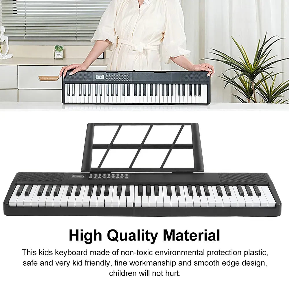 61-Key Black Electronic Digital Piano Keyboard with Built-In Speaker and Microphone