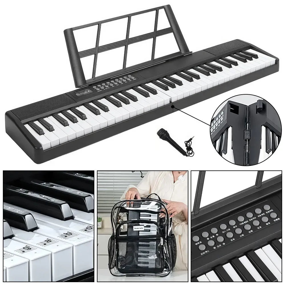 61-Key Black Electronic Digital Piano Keyboard with Built-In Speaker and Microphone