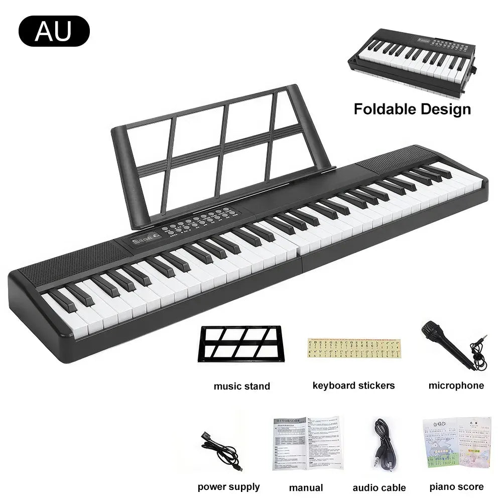 61-Key Black Electronic Digital Piano Keyboard with Built-In Speaker and Microphone