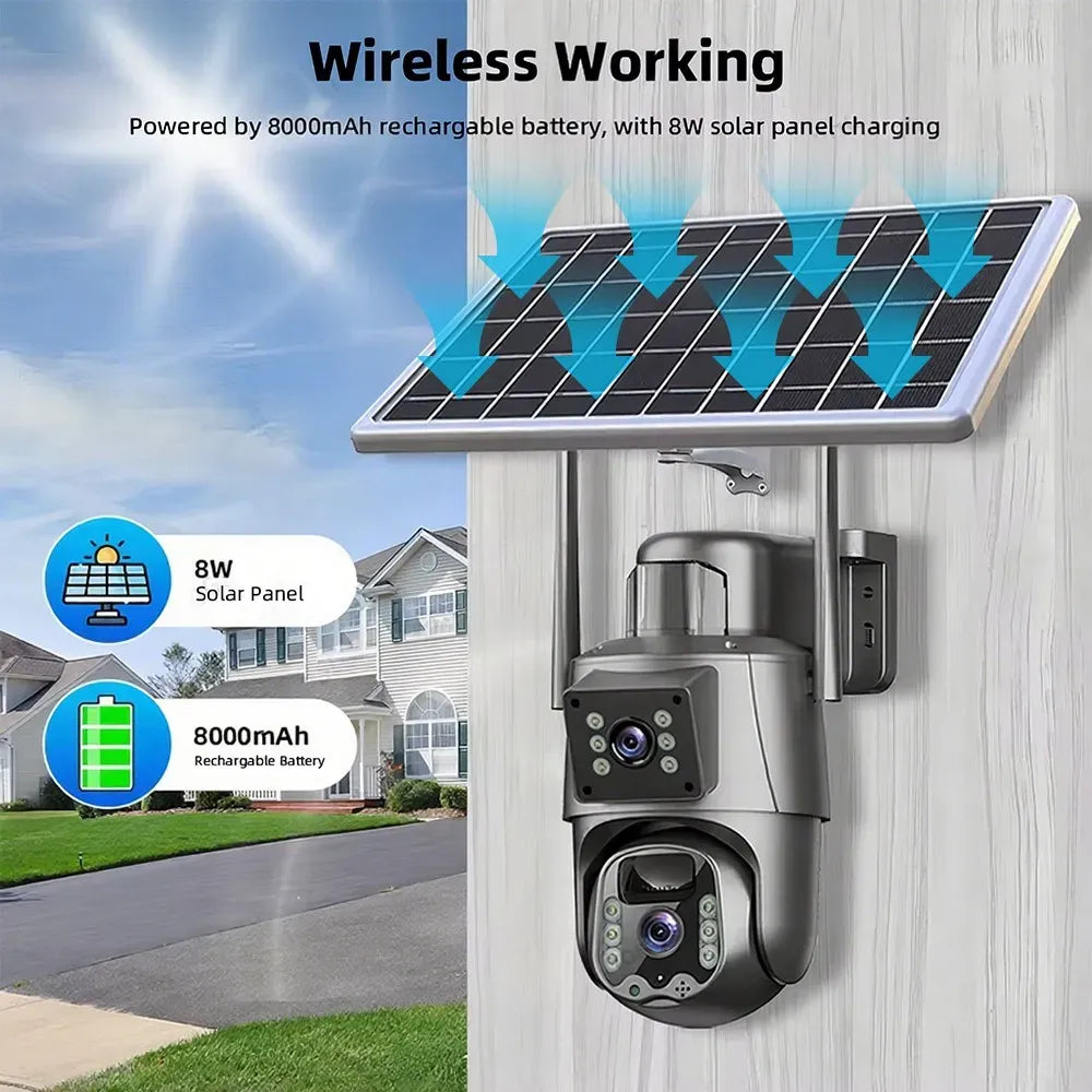 Dual Lens 8MP Full HD Solar Security Camera with 360° View and Night Vision