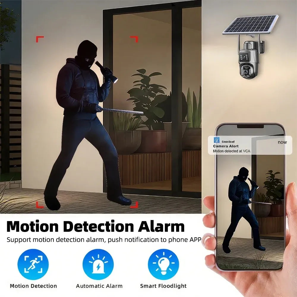 Dual Lens 8MP Full HD Solar Security Camera with 360° View and Night Vision