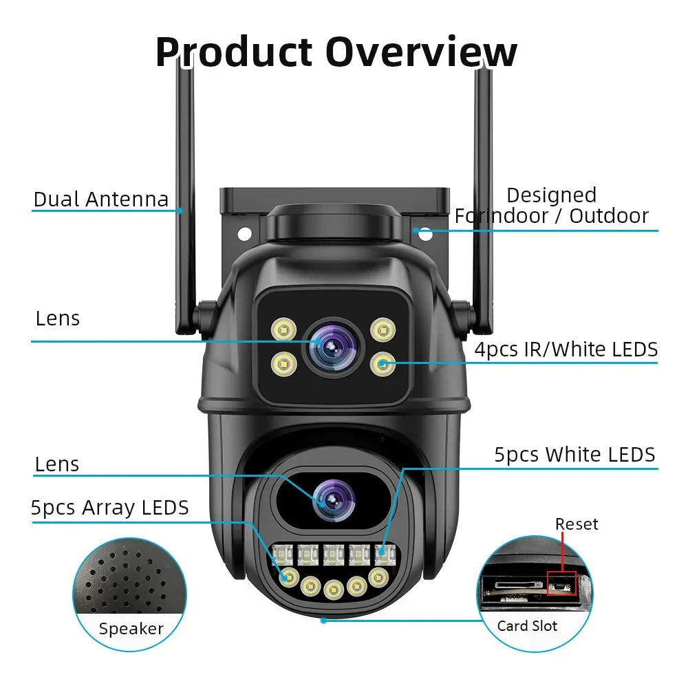 4K 8MP Wireless IP Camera in Black with Outdoor PTZ and Night Vision