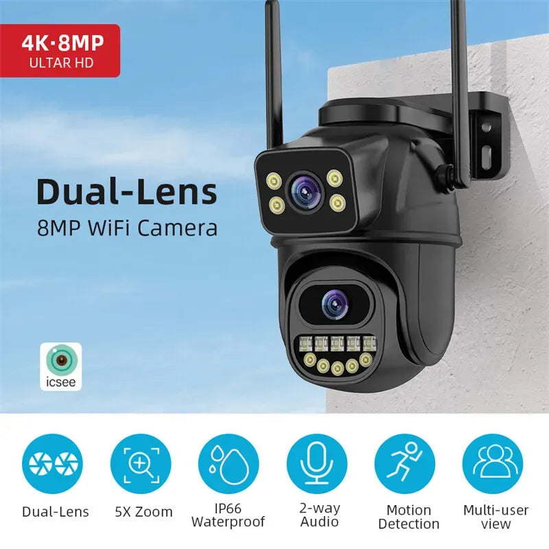 4K 8MP Wireless IP Camera in Black with Outdoor PTZ and Night Vision