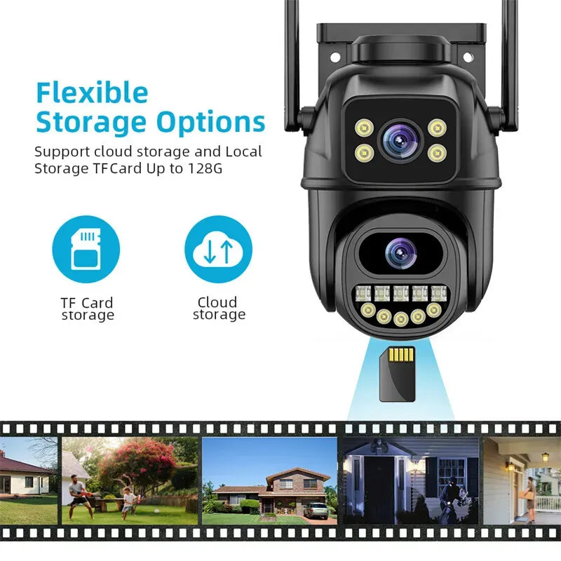 4K 8MP Wireless IP Camera in Black with Outdoor PTZ and Night Vision