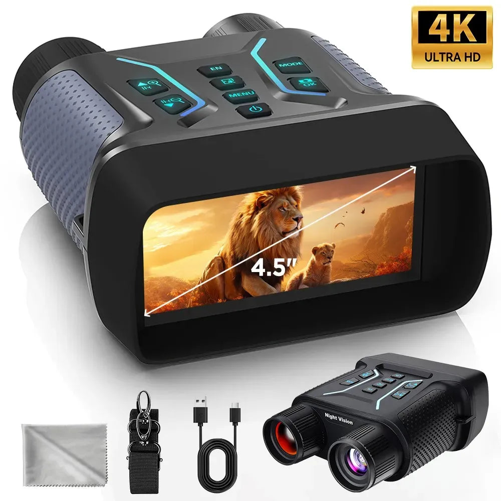 36MP 8X Zoom 4K Infrared Night Vision Binoculars with 4.5" Screen - Black