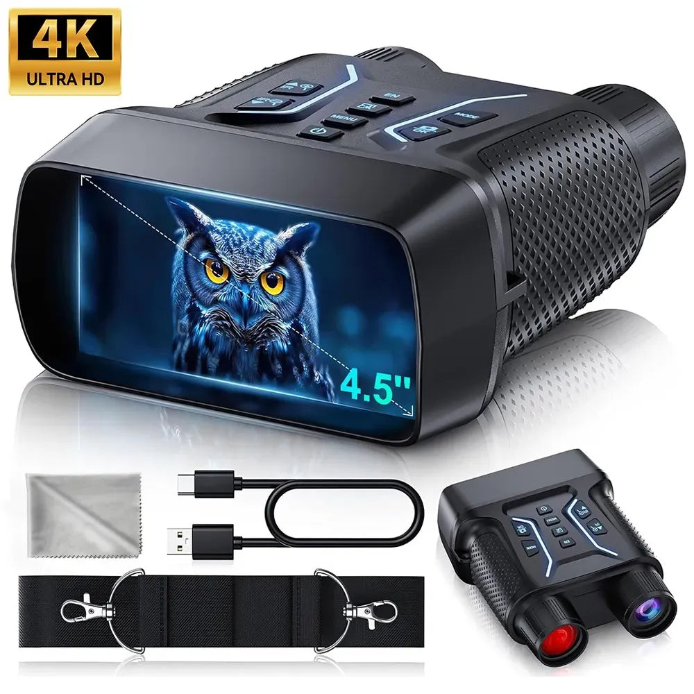 36MP 8X Zoom 4K Infrared Night Vision Binoculars with 4.5" Screen - Black