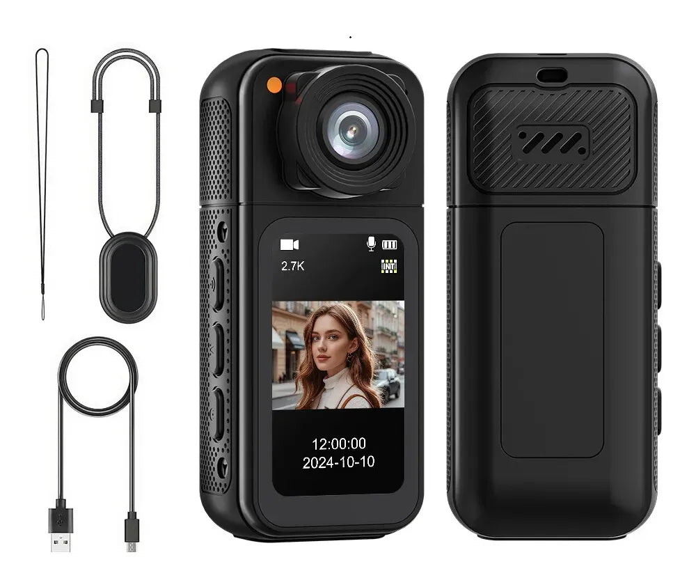 2.7K HD Mini Action Camera, Portable Thumb Camera with 180° Rotating Lens, Black