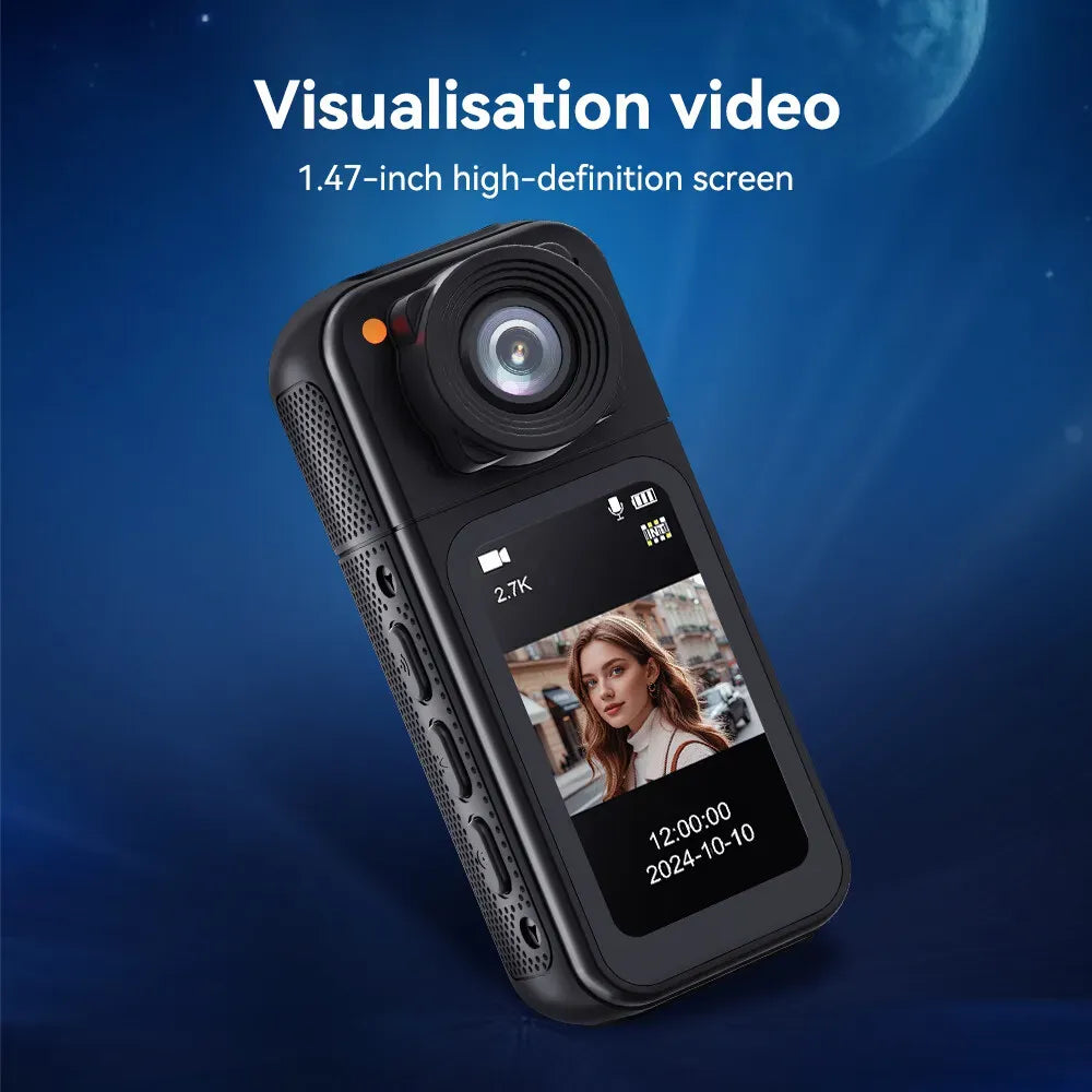 2.7K HD Mini Action Camera, Portable Thumb Camera with 180° Rotating Lens, Black