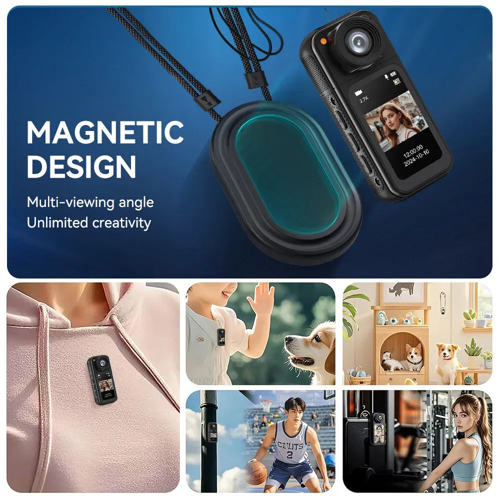 2.7K HD Mini Action Camera with 180° Rotating Lens, Portable Design, 64GB TF Card Included