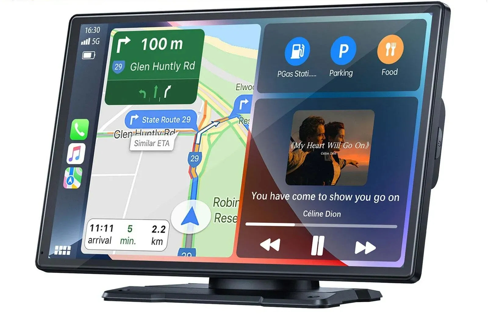 Portable 9" Black Car Stereo Radio with Wireless Apple CarPlay and Android Auto