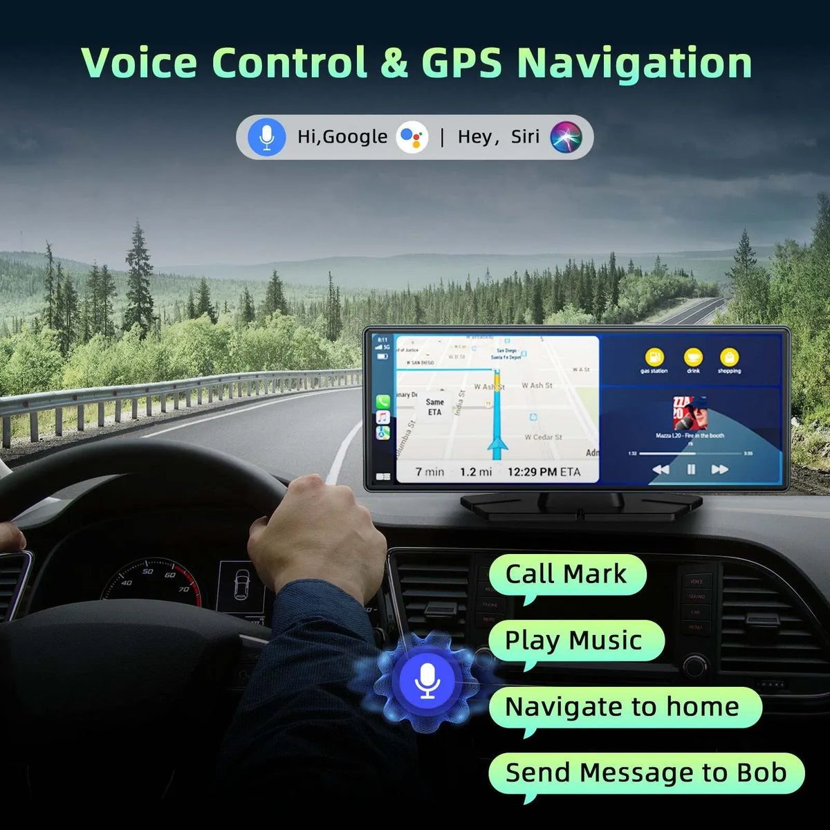 10.26" Portable Black Car Wireless Apple CarPlay Android Auto FM Touch Screen Radio