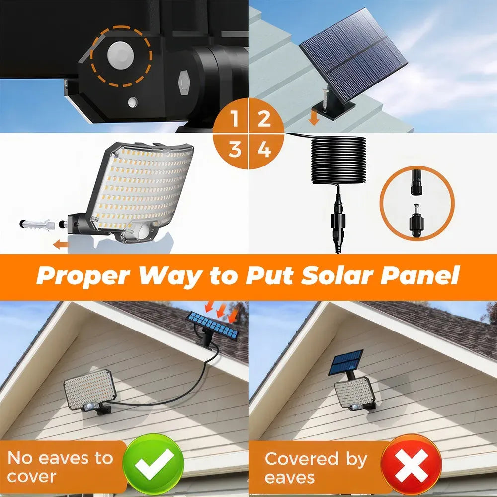 238LED Solar Powered Motion Sensor Outdoor Security Flood Light - Black