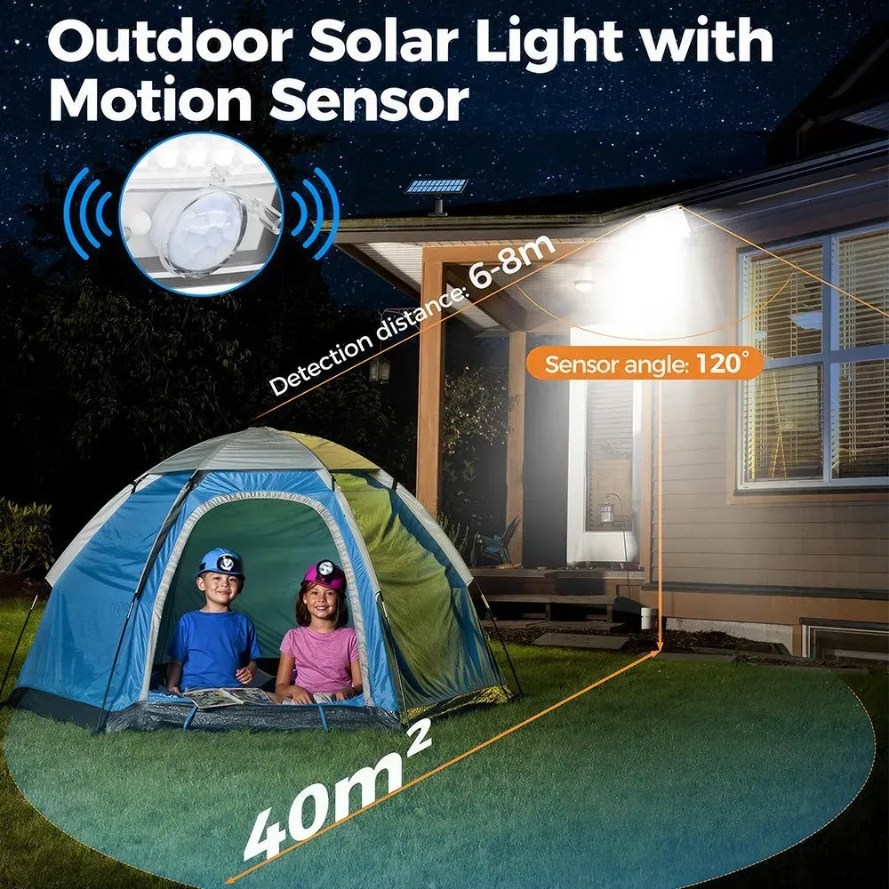 238LED Solar Powered Motion Sensor Flood Light in Black for Outdoor Security
