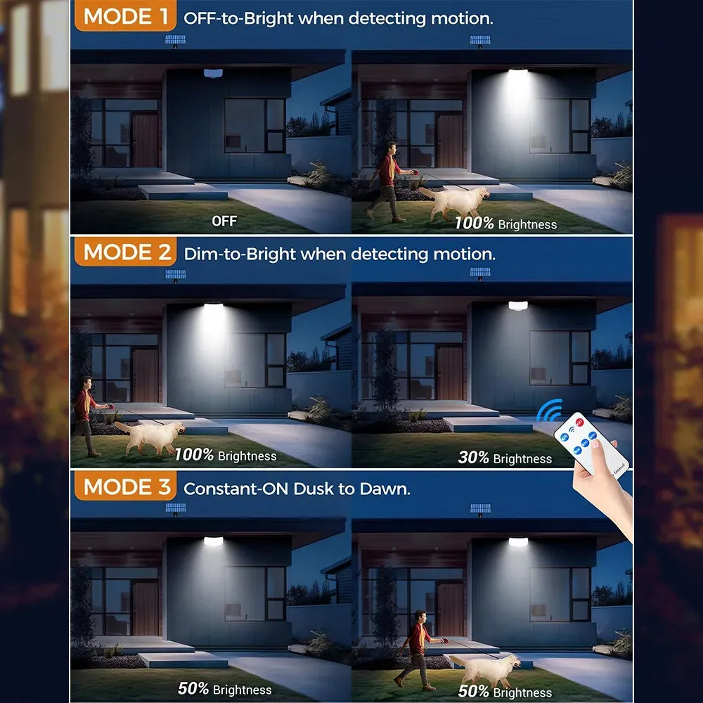 238LED Solar Powered Motion Sensor Flood Light in Black for Outdoor Security