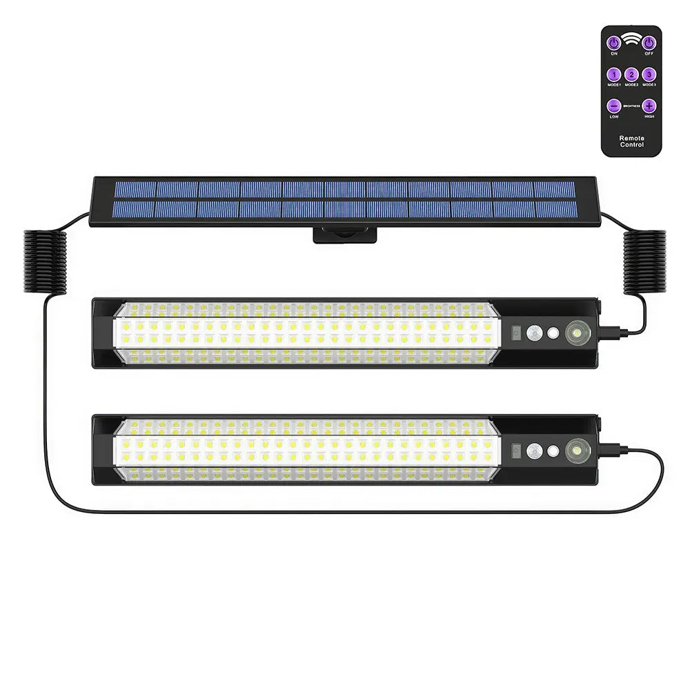 Solar Powered LED Motion Sensor Wall Light, Black, 2000LM, IP65, 3 Modes