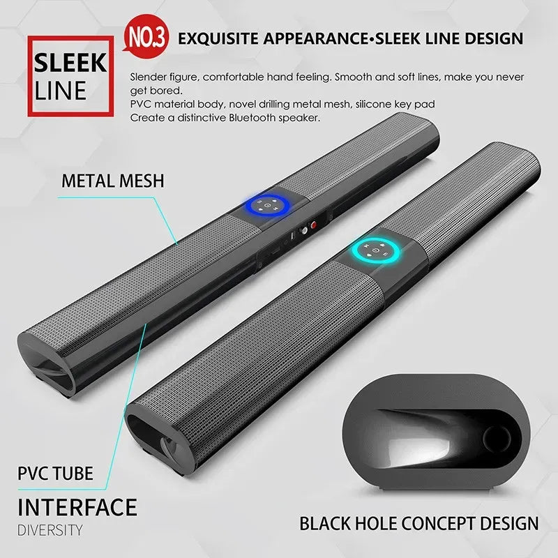 Wireless Bluetooth 5.0 Black Sound Bar Speaker with RGB Light, 538x73x48mm