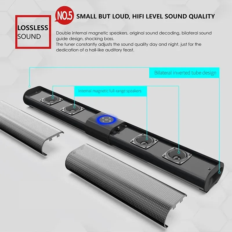 Wireless Bluetooth 5.0 Black Sound Bar Speaker with RGB Light, 538x73x48mm