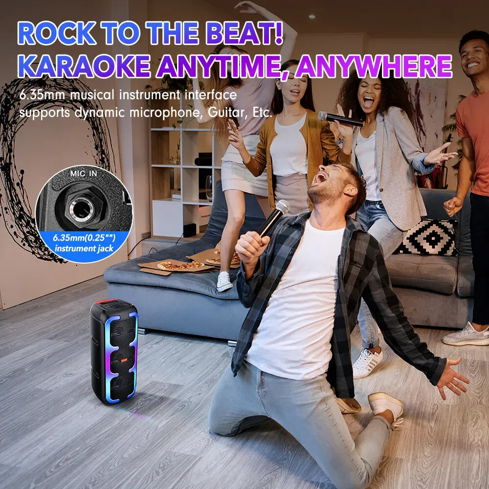 Portable Black Wireless Bluetooth Speaker with Dual Stereo Subwoofer and RGB Lights
