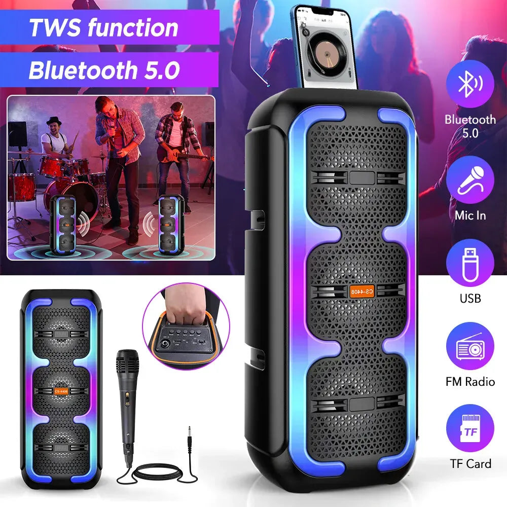 Portable Black Wireless Bluetooth Speaker with Dual Stereo Subwoofer and RGB Lights