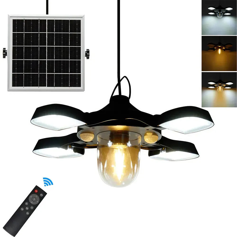 Solar Pendant Light 192LED Waterproof Motion Sensor Indoor Outdoor Black