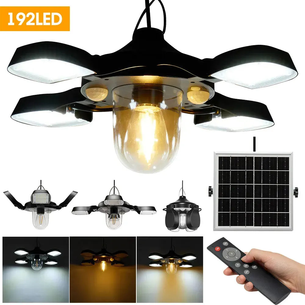 Solar Pendant Light 192LED Waterproof Motion Sensor Indoor Outdoor Black