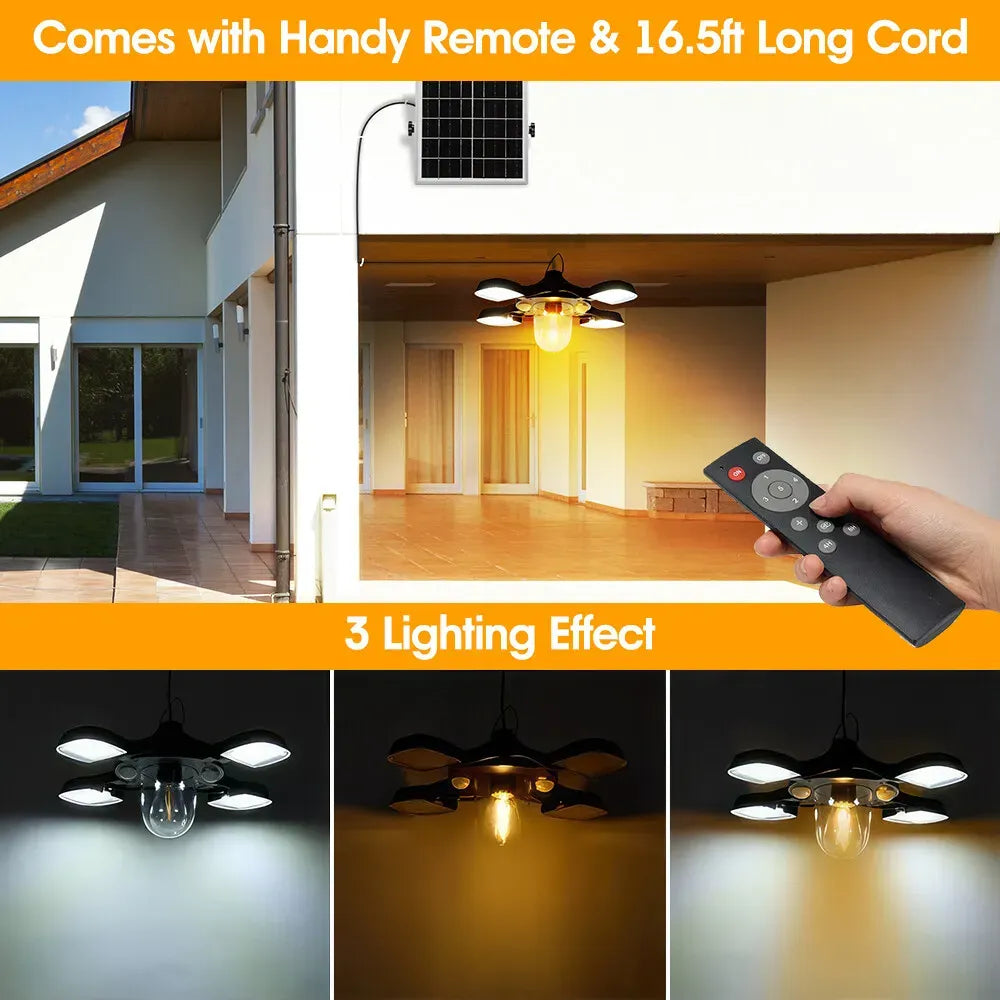 Solar Pendant Light 192LED Waterproof Motion Sensor Indoor Outdoor Black