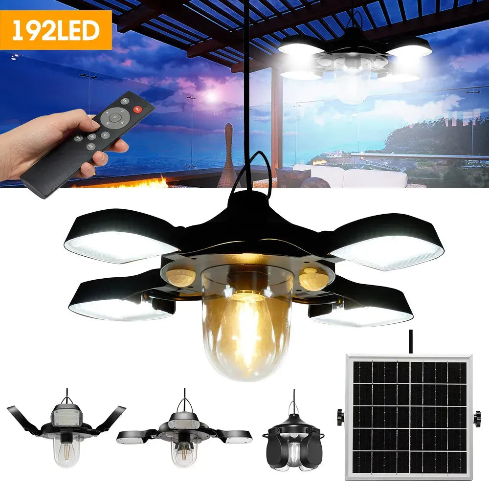 Solar Pendant Light 192LED Waterproof Motion Sensor Indoor Outdoor Black