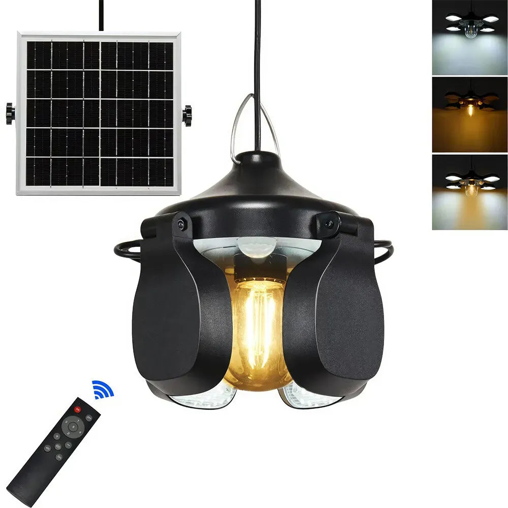 Solar Pendant Light 192LED Waterproof Motion Sensor Indoor Outdoor Black