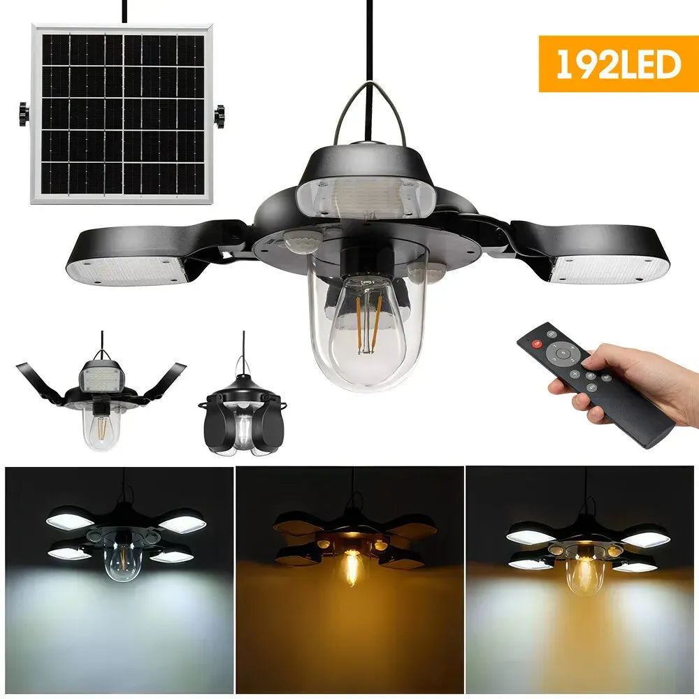 Solar Pendant Light 192LED Waterproof Motion Sensor Indoor Outdoor Black