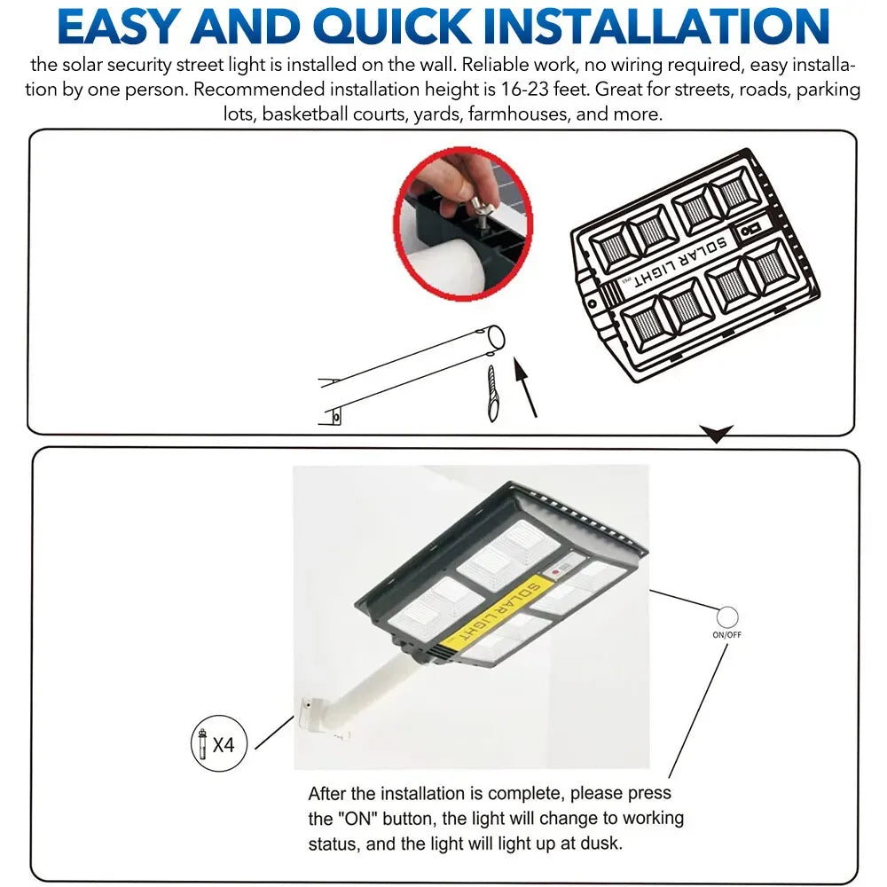 80000LM 5000W Black Solar Street LED Light with Radar Sensor and Remote Control for Outdoor Use - 360W/620COB