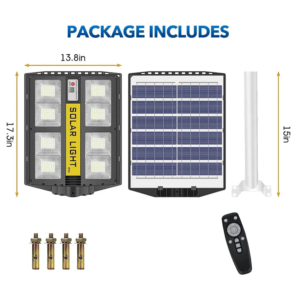 80000LM 5000W Black Solar Street LED Light with Radar Sensor and Remote Control for Outdoor Use - 360W/620COB