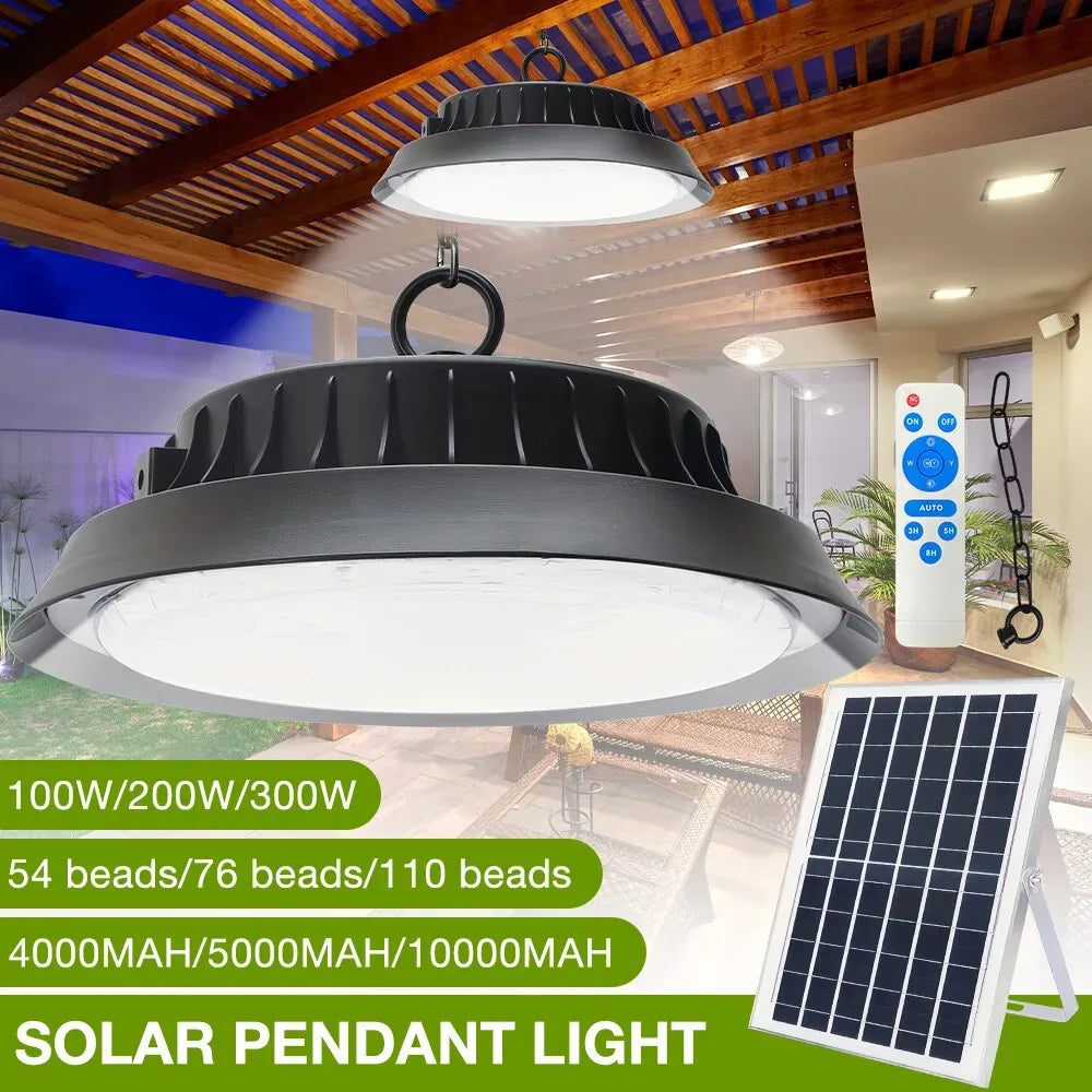 Solar Power Outdoor UFO LED High Bay Light 300W Black for Shed Garage Shop