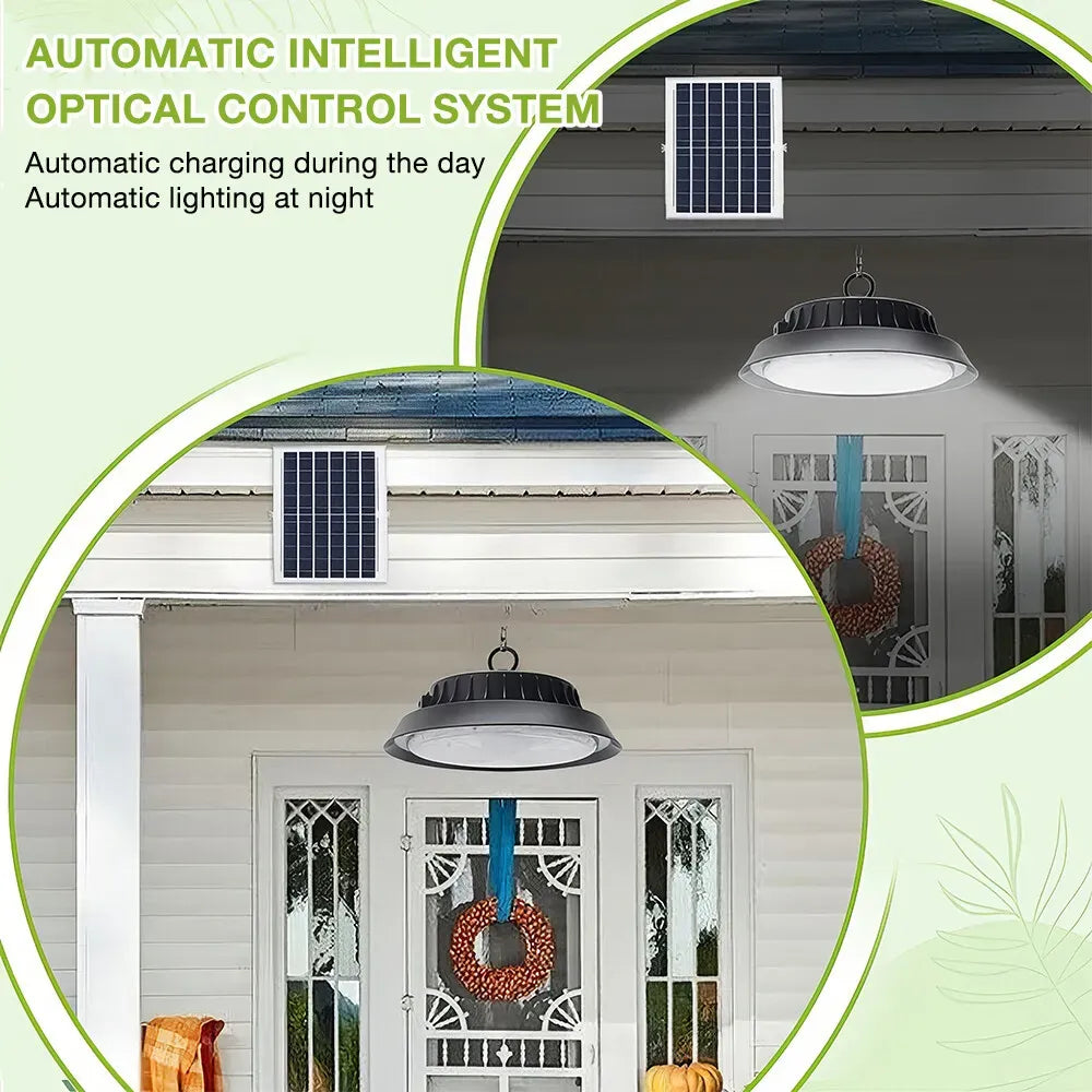 Solar Power Outdoor UFO LED High Bay Light 100W Black for Shed Garage Shop