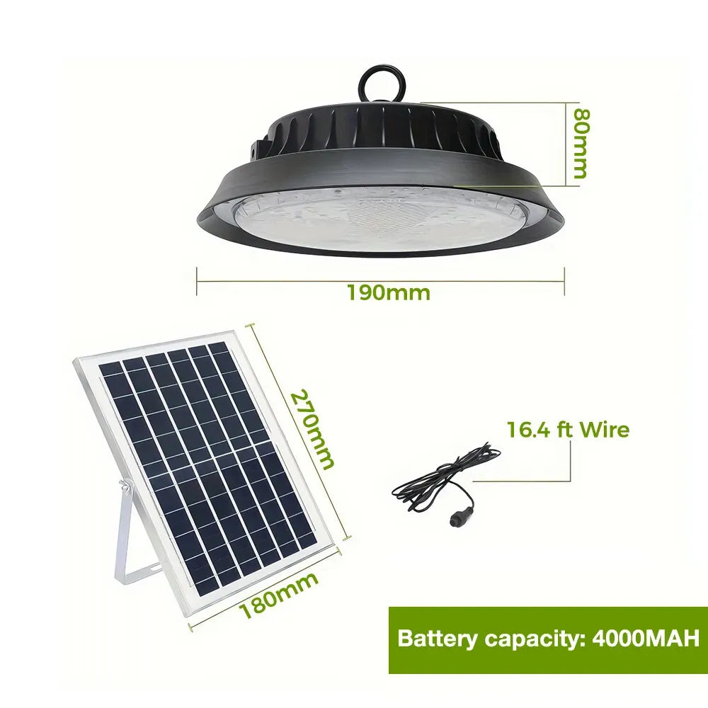 Solar Power Outdoor UFO LED High Bay Light 100W Black for Shed Garage Shop