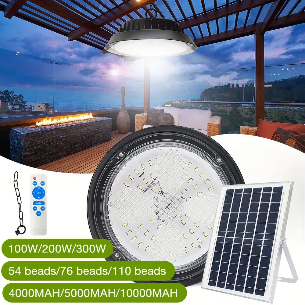 Solar Power Outdoor UFO LED High Bay Light 100W Black for Shed Garage Shop