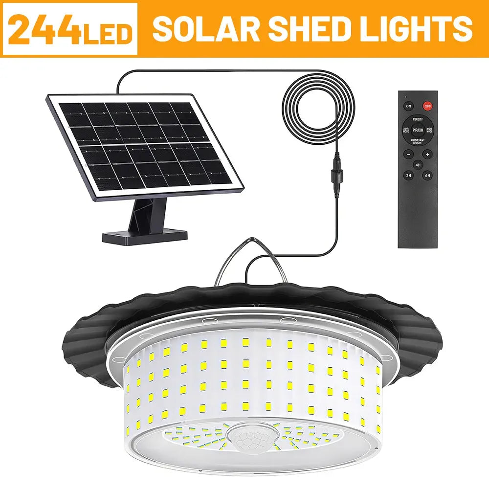 3000LM Black Solar Shed Light with 244 LEDs, Remote Control, 5 Modes, IP65 Waterproof