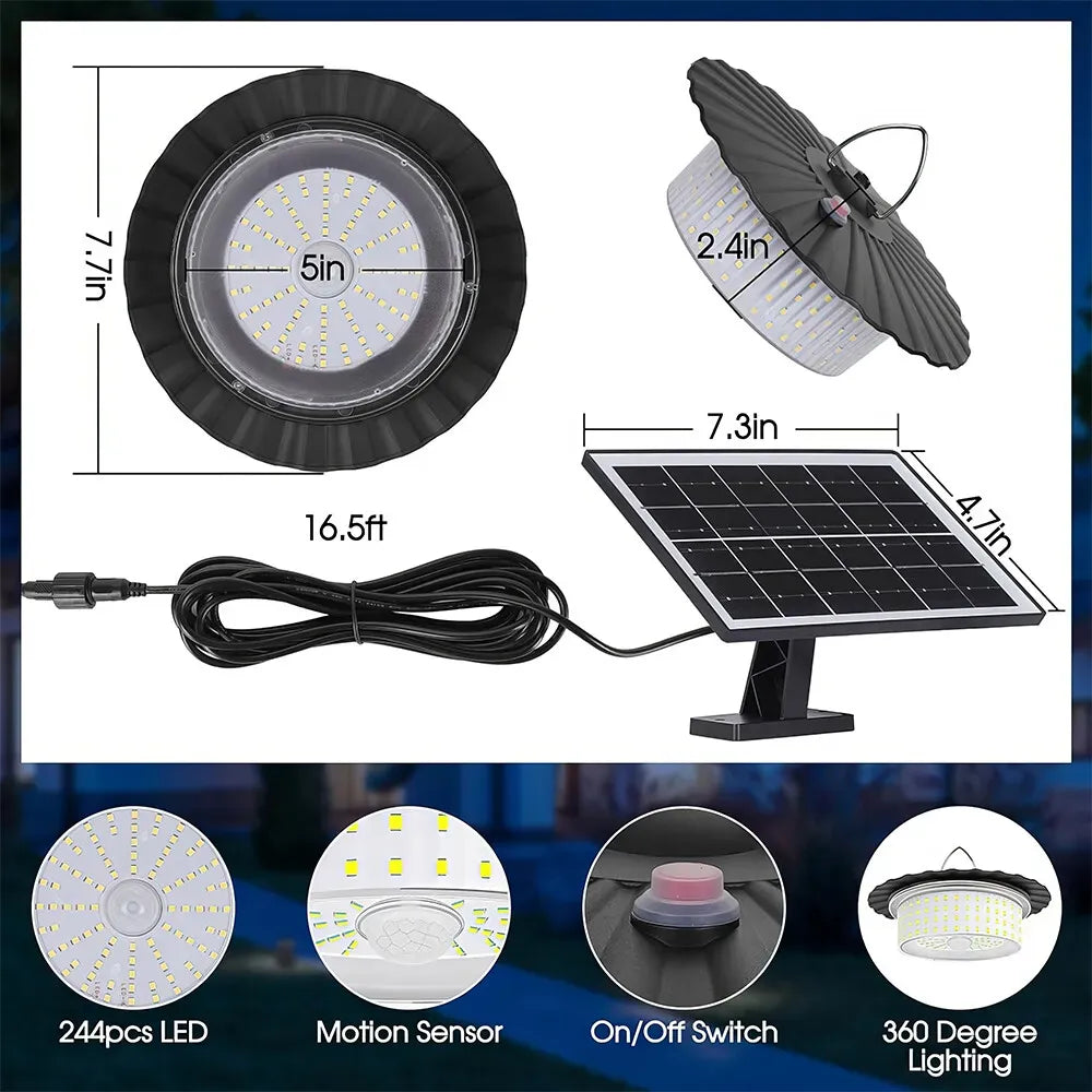 3000LM Black Solar Shed Light with 244 LEDs, Remote Control, 5 Modes, IP65 Waterproof