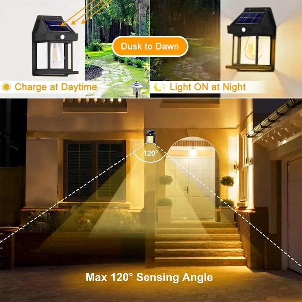 4 Pack Black Solar Wall Light with Motion Sensor and 3 Lighting Modes - 2x