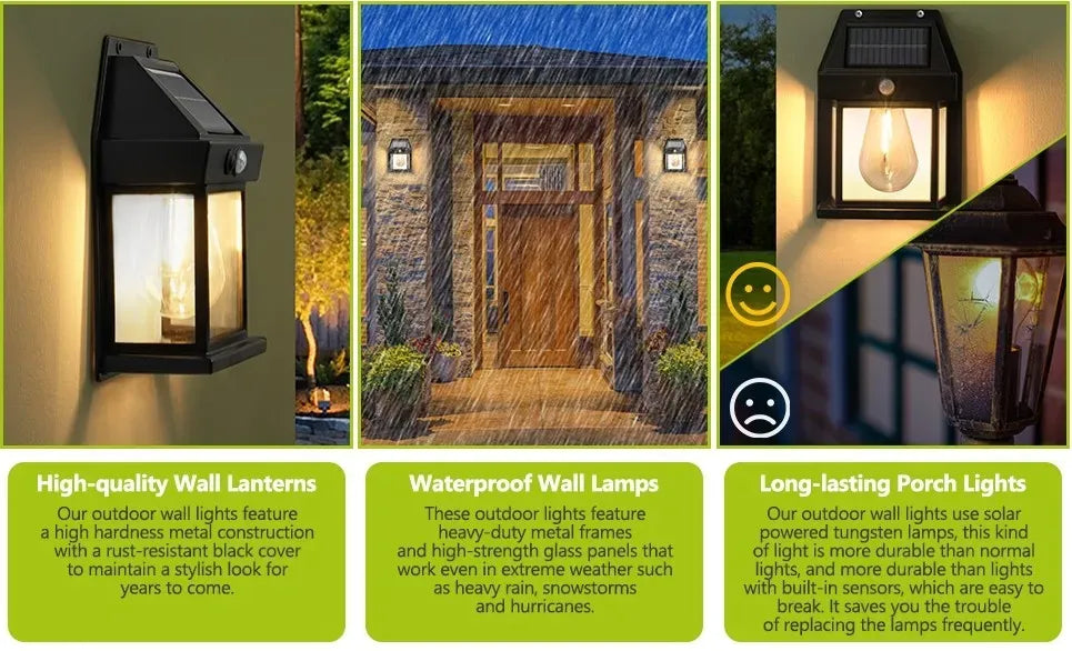 4 Pack Black Solar Wall Light with Motion Sensor and 3 Lighting Modes - 2x