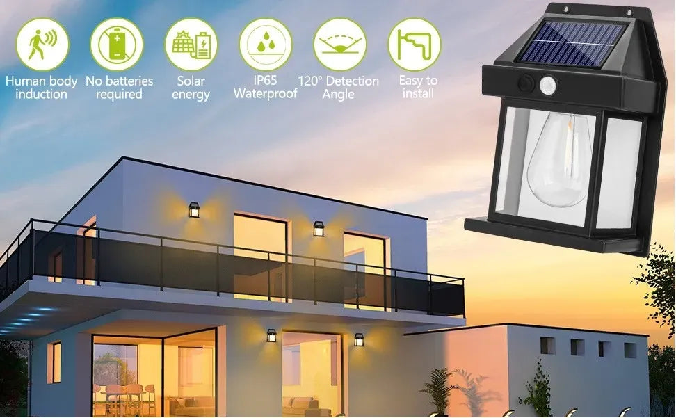 4 Pack Black Solar Wall Light with Motion Sensor and 3 Lighting Modes - 2x