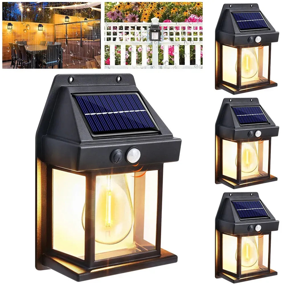 4 Pack Black Solar Wall Light with Motion Sensor and 3 Lighting Modes - 2x