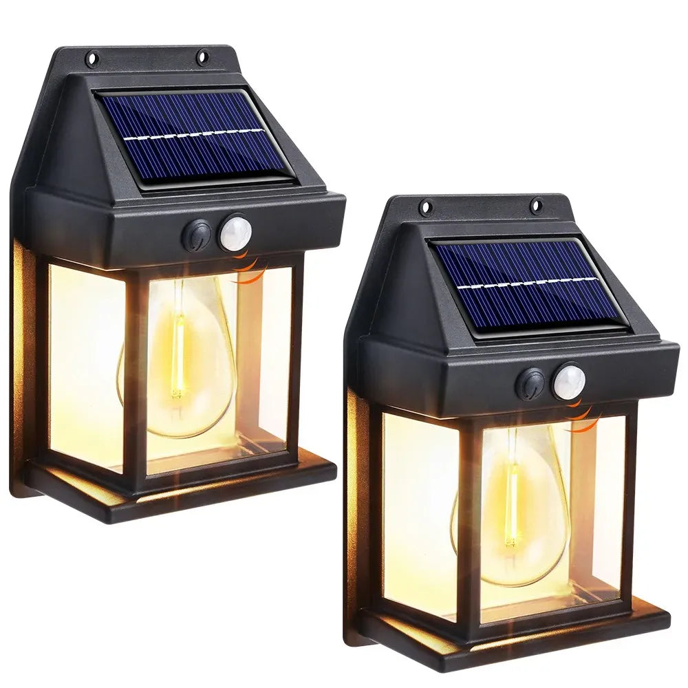 4 Pack Black Solar Wall Light with Motion Sensor and 3 Lighting Modes - 2x