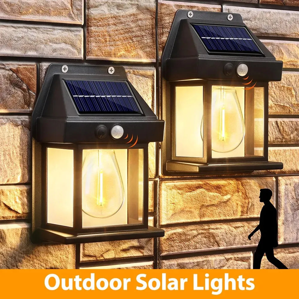 4 Pack Black Solar Wall Light with Motion Sensor and 3 Lighting Modes - 4x