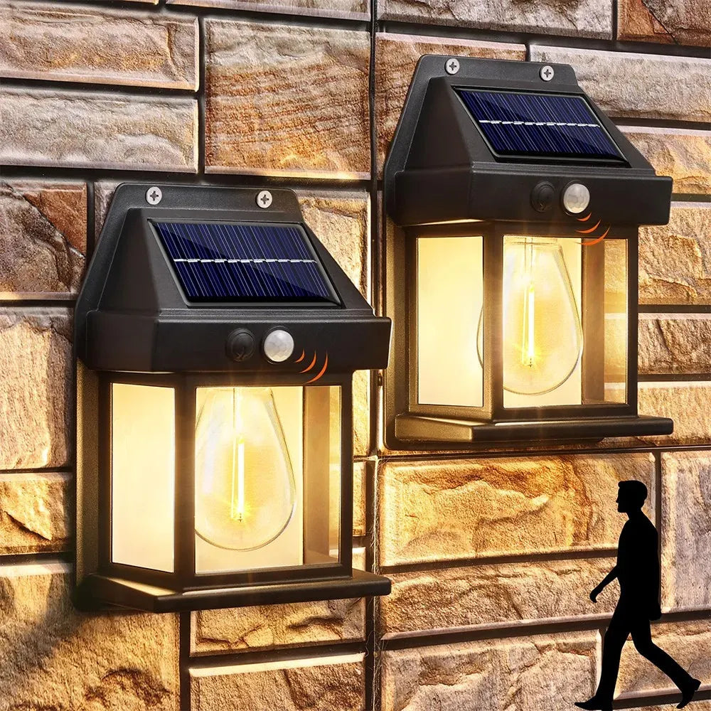 4 Pack Black Solar Wall Light with Motion Sensor and 3 Lighting Modes - 4x