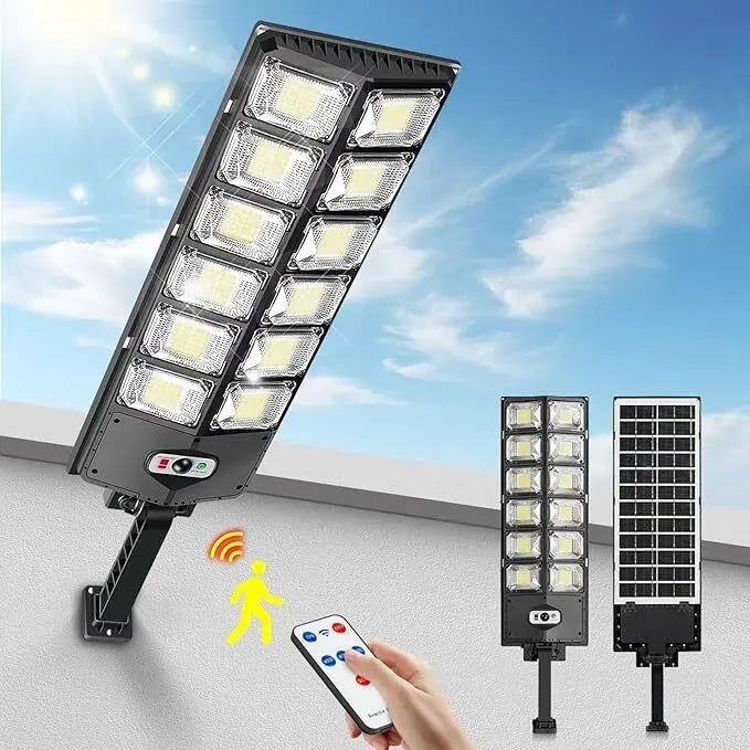 2-Pack 80000LM Black Solar Street Light with 504 LEDs and Remote Control