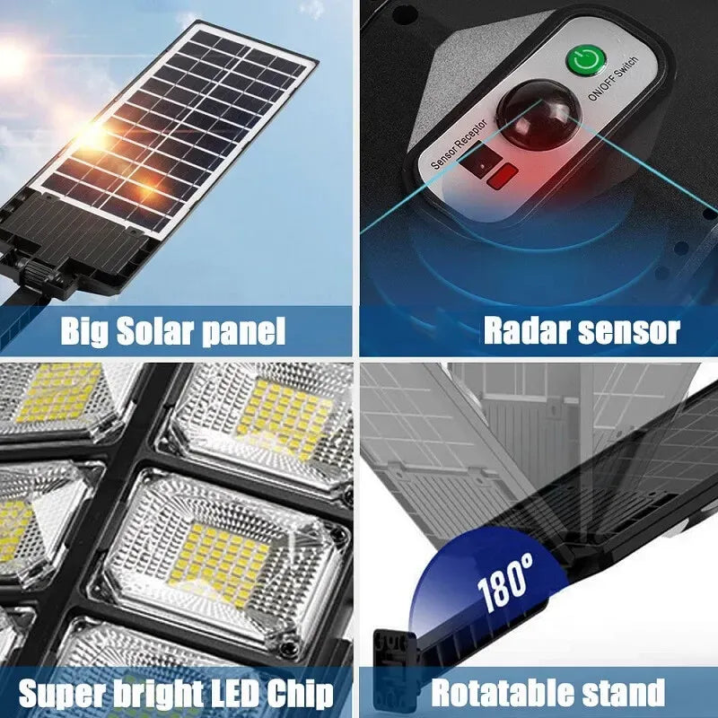 2-Pack 80000LM Black Solar Street Light with 504 LEDs and Remote Control