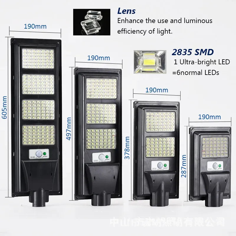 Solar LED Street Light with Radar Sensor, Black, 640W, Outdoor Flood Lamp