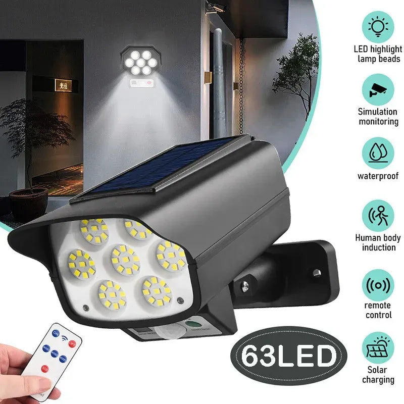 LED Solar Motion Sensor Light Black Outdoor Security Flood Lamp 63 LED 1200mAh